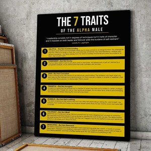 The 7 Traits Of The Alpha Male Print, Leader Motivation Confident Wall Art Man Character Canvas Men Quote Sign Success Values Sigma Poster