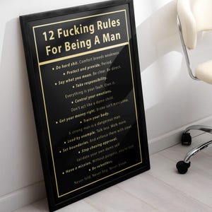 12 Rules For Being A Man Digital Print, Motivational Wall Art – Masculine Quote Poster, Modern Office Decor, Instant Download