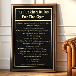 12 Rules Fitness Poster Digital Download, Motivational Gym Wall Art – Workout Quote Print for Home Gym, Bodybuilding Decor
