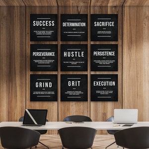 Inspiracja dla przedsiębiorców 9x Pakiet motywacyjnych wydruków na płótnie Dekoracja biurowa Znak biznesowy Plakat Sztuka ścienna sukcesu Determinacja Pośpiech Cytat