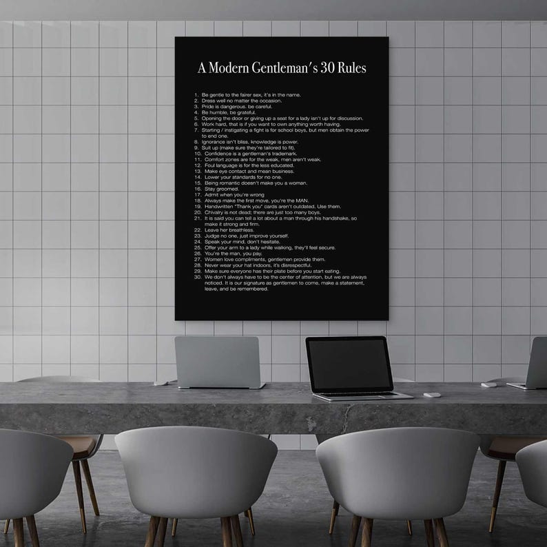 Modern Gentlemans 30 Rules Canvas Print Inspirational Wall Art for Men Motivational Gift for Him image 5