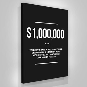 1 Million Dollar Definition Wall Art Motivational Office Decor Millionaire Canvas Print, 1 Million Dollars Noun Sign, Money Modern Art Print