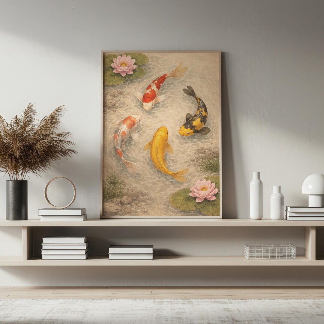 Koi Fish Wall Art Canvas Print, Japanese Koi Pond Art, Zen Water Lily ...