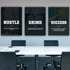 Entrepreneur Success Wall Art Set Hustle  Grind Office Decor Motivational Quotes Prints