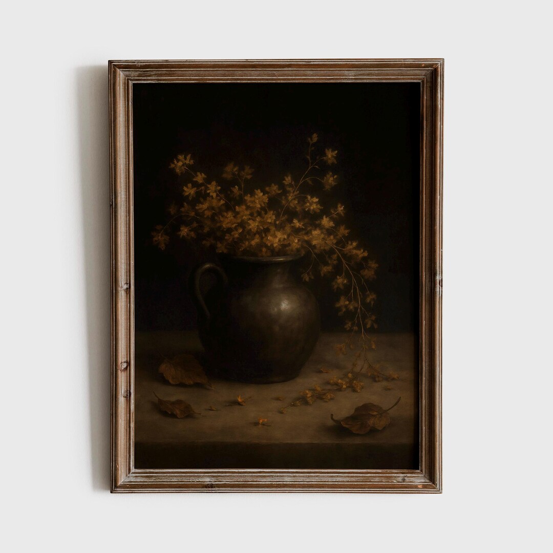 Moody Botanical Digital Art Print, Vintage Dark Floral Wall Art, Rustic ...