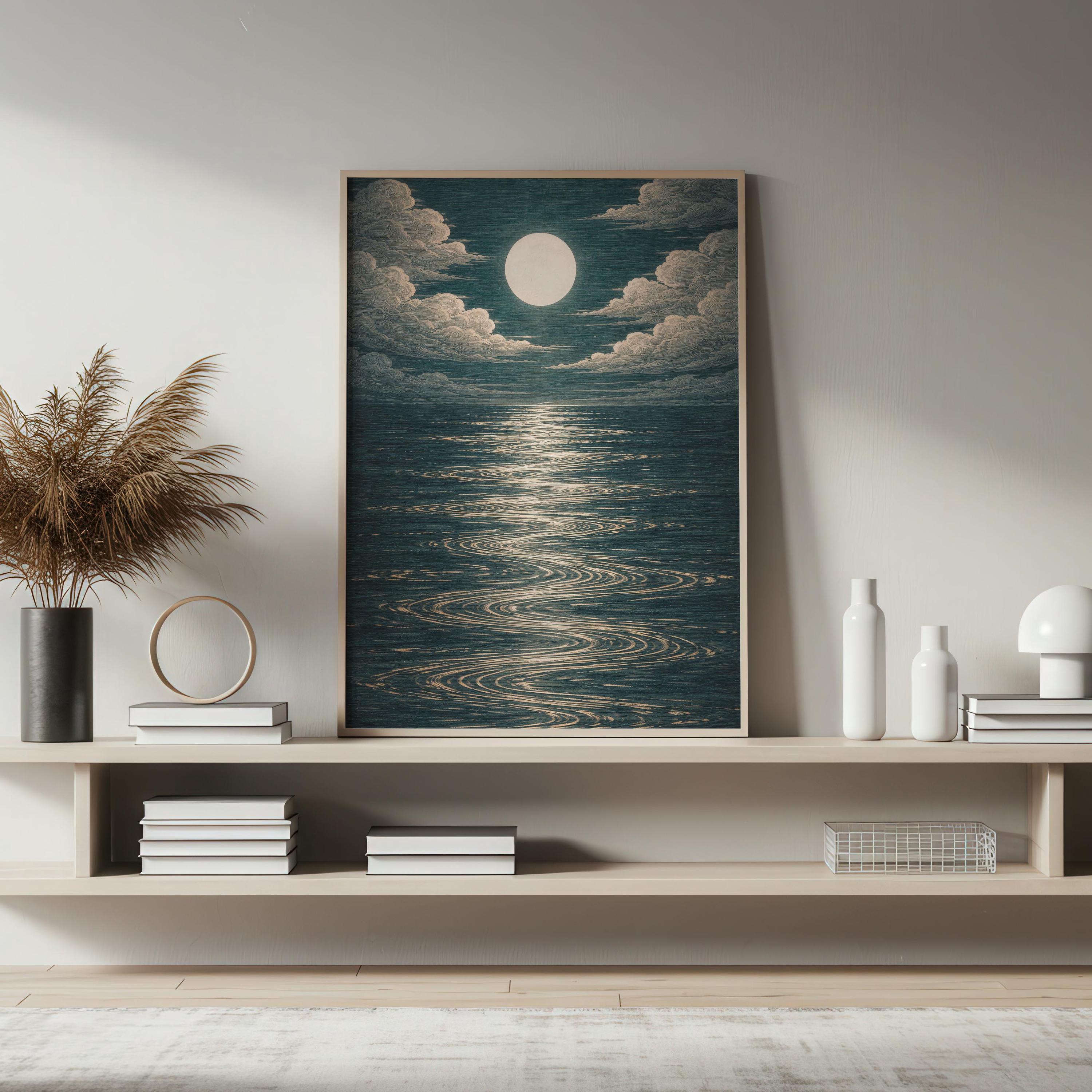 Moonlit Ocean Wall Art Printable, Full Moon Ocean Print, Coastal Night ...