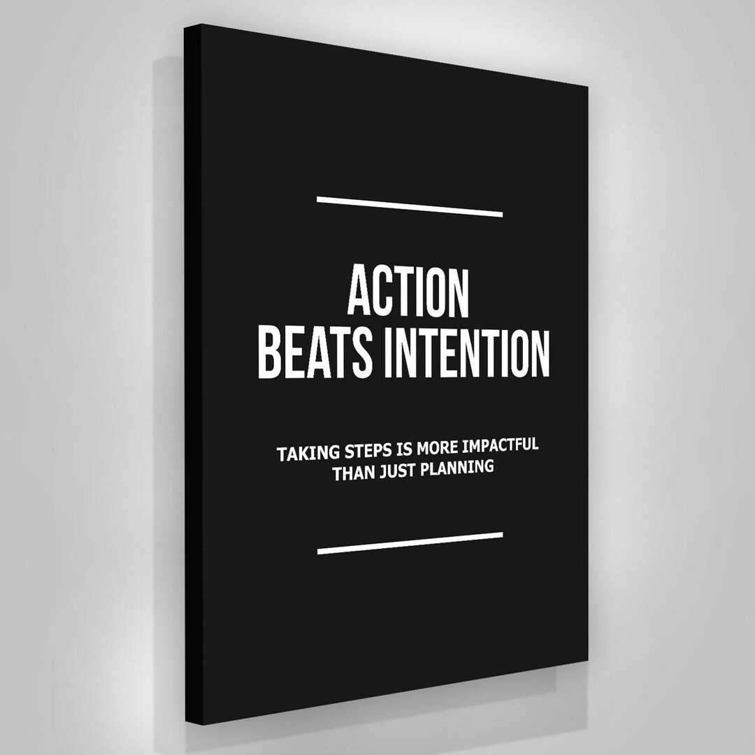 Action Beats Intention Wall Art Motivational Canvas Print for Office ...