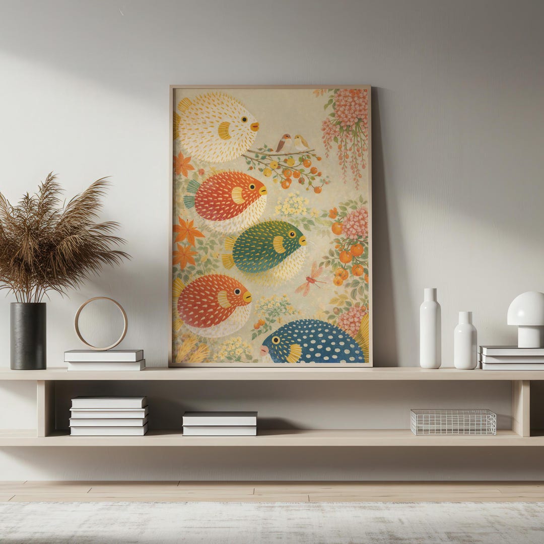 Colorful Fish Wall Art Canvas Print, Vintage Botanical Fish Poster ...