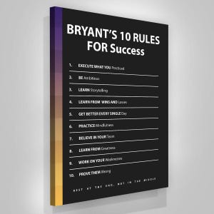 Kobe Bryant Success Rules Motivational Wall Art Black Mamba Mentality Basketball Print Gym Decor Gift