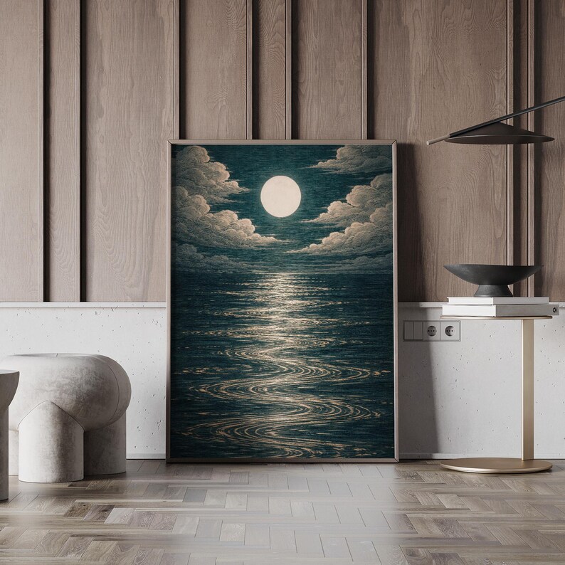 Moonlit Ocean Wall Art Printable, Full Moon Ocean Print, Coastal Night ...