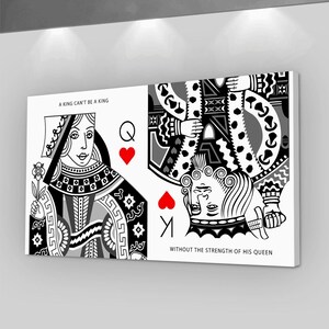 Impresión en lienzo de la reina real, arte de pared para dormitorio de pareja, decoración de juego de cartas personalizada, regalo para él y para ella