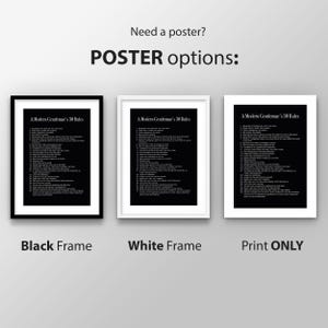Modern Gentlemans 30 Rules inspirational real man manners quote canvas print or framed poster for your home, workspace, or office decor wall art!

This motivational real man wall art of Modern Gentleman's 30 Rules will work as a daily reminder