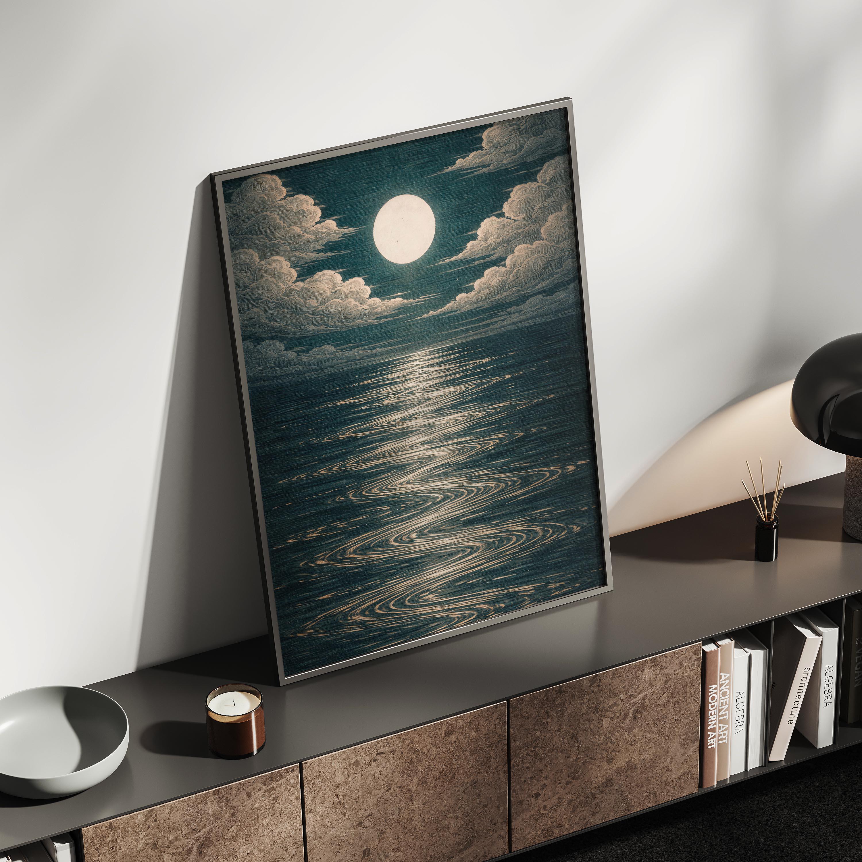Moonlit Ocean Wall Art Printable, Full Moon Ocean Print, Coastal Night ...