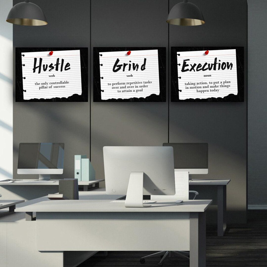 Hustle Grind Execution Canvas Wall Art Set - Motivational Office Decor ...