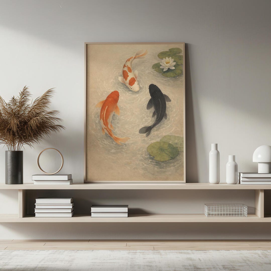 Koi Fish Wall Art Printable, Japanese Koi Art, Zen Pond Decor, Yin Yang ...