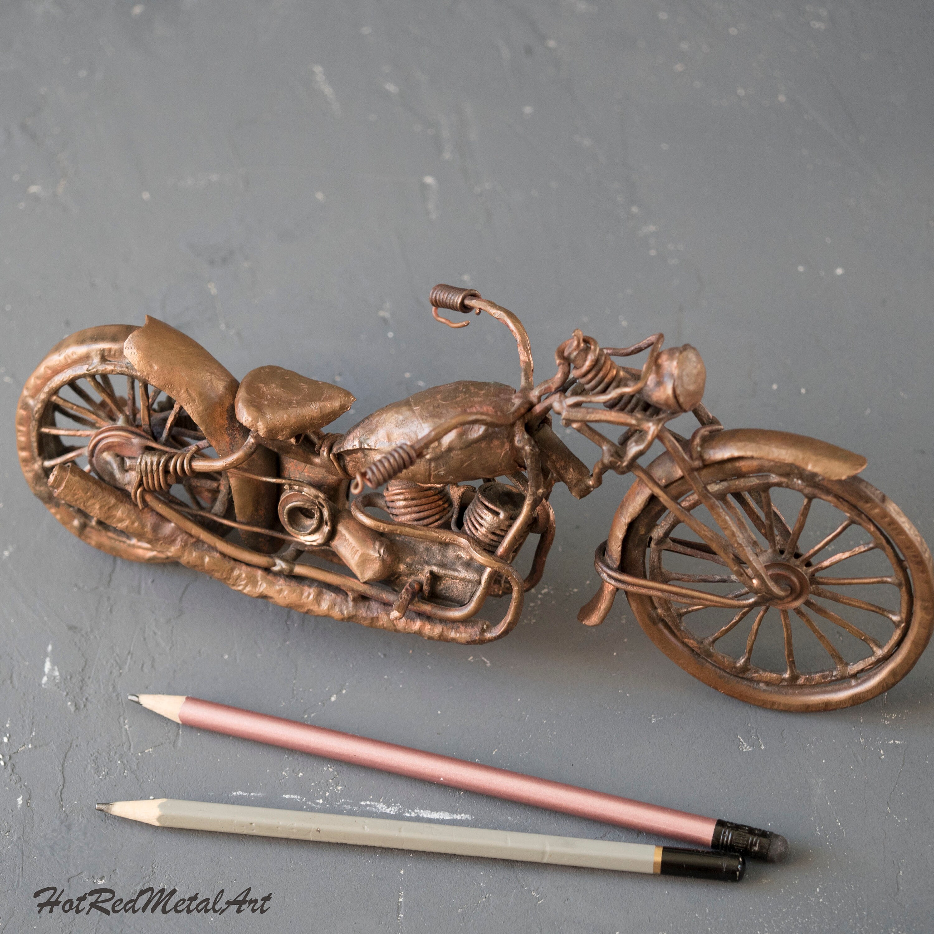 Custom motorcycle. Metal sculpture hand made of copper Etsy