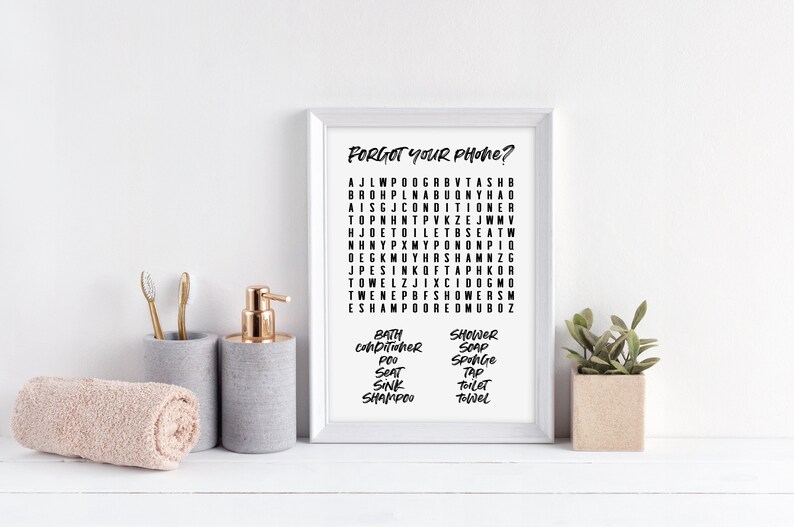 Bathroom Wordsearch Wall Art Bathroom Wall Art Bathroom Etsy