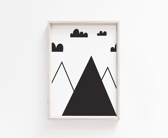 Boys Girls Bedroom Picture for Nursery Scandi Mountains Print Monochrome 