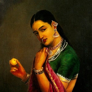 La coquette de Raja Ravi Varma - Réimpression sur toile - Rouleau de toile (sans cadre)
