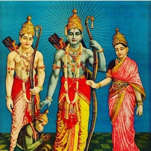 Shri Ram, Lakshman, Sita Devi and Hanuman by Raja Ravi Varma - Canvas Reprint - Canvas Roll (Unframed)