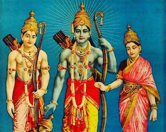 Shri Ram, Lakshman, Sita Devi and Hanuman by Raja Ravi Varma - Canvas Reprint - Canvas Roll (Unframed)