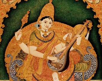 Krishnappa Hindu Goddess Saraswati - Rolled Canvas Reprint (Unframed)