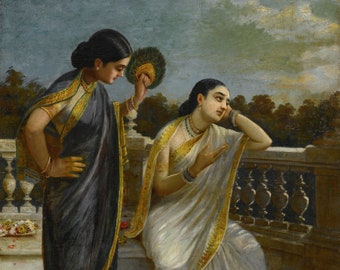 Ladies In The Moonlight by Raja Ravi Varma - Canavs Reprint - Canvas Roll (Unframed)