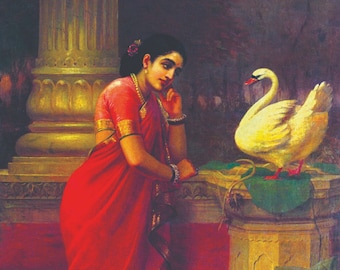 Raja Ravi Varma  - Hamsa Damayanti - Rolled Canvas Reprint (Unframed)