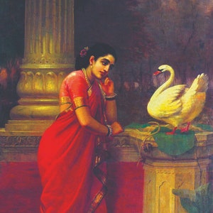 Raja Ravi Varma  - Hamsa Damayanti - Rolled Canvas Reprint (Unframed)