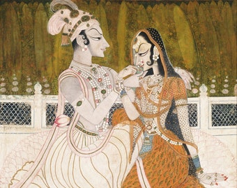 Krishna and Radha Canvas Painting - Indian Art Rolled Canvas Reprint (Unframed)