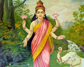 Raja Ravi Varma - Goddess Lakshmi - Rolled Canvas Reprint (Unframed)