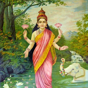 Raja Ravi Varma Goddess Lakshmi Rolled Canvas Reprint Unframed image 1