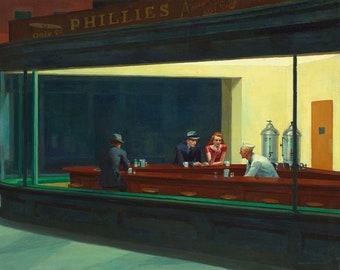 Nighthawks, 1942 by Edward Hopper - Rolled Canvas Reprint (Unframed)