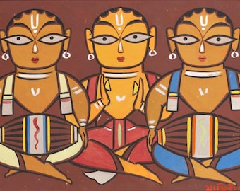 Jamini Roy - Three musicians - Canvas Roll - Canvas Roll (Unframed) Indian Painting