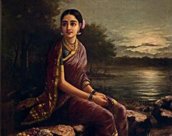 Raja Ravi Varma - Radha In The Moonlight - Unframed Canvas Prints