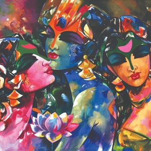 Radha Krishna Contemporary Indian Canvas Painting