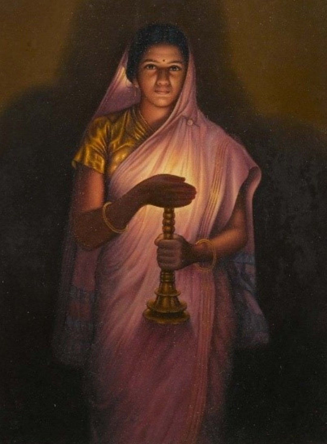 Buy Famous Indian Art Lady With a Lamp Glow of Hope by S L Haldankar
