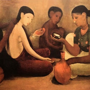 Amrita Sher-Gil - Bride&#39;s Toilet - Rolled Canvas Reprint (Unframed)
