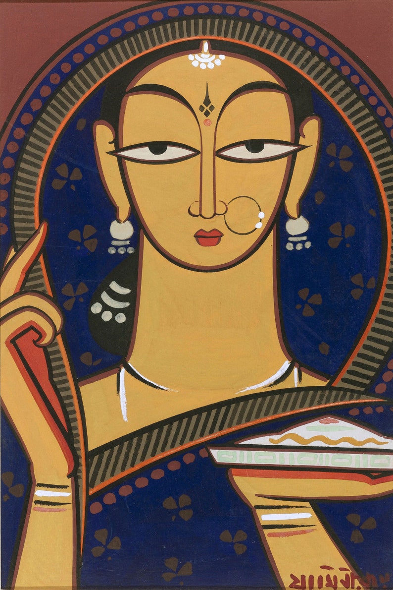 Handmaiden Indian Art by Jamini Roy Canvas Reprint Canvas