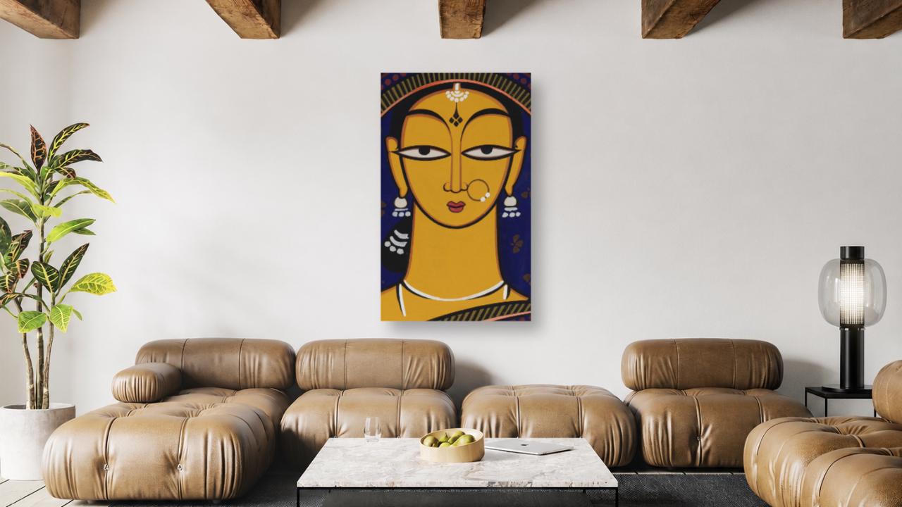 フレーム込み「MAAAT JAM」グラフィティ 絵画 Handmaiden - Indian Art by Jamini Roy - Canvas Reprint - Canvas
