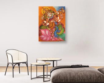 女神サラスワティ ケララ壁画キャンバス絵画 - Etsy 日本