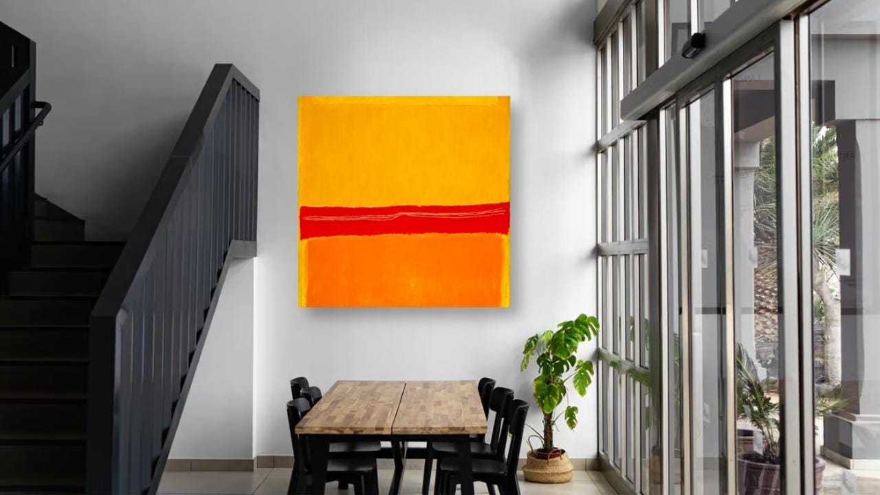 日本画　シルエット オレンジ イエロー ホワイト マーク・ロスコの絵画 - オレンジと黄色の抽象画 - 額装なしロール