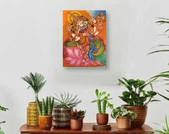 女神サラスワティ ケララ壁画キャンバス絵画 - Etsy 日本