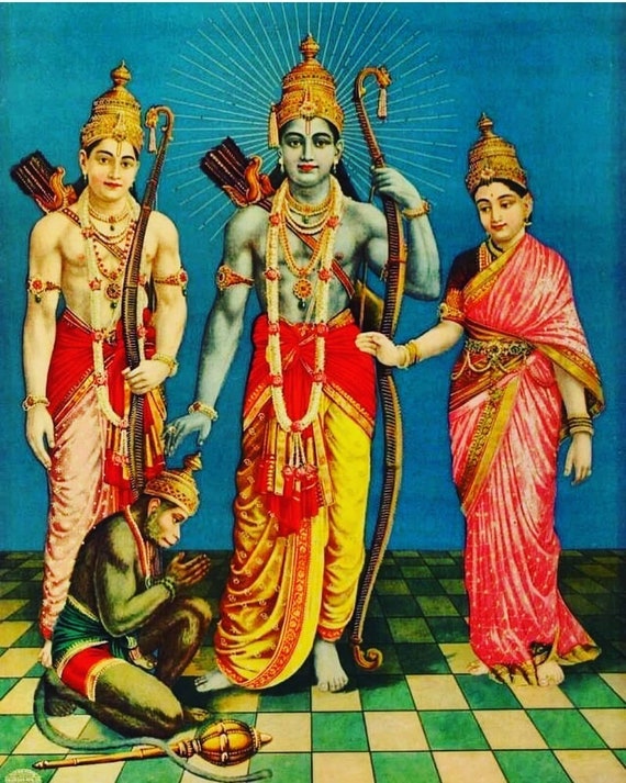 Shri Ram Lakshman Sita Devi and Hanuman by Raja Ravi Varma Etsy UK