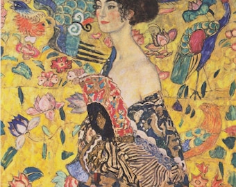 Reimpresión en lienzo de La dama con abanico de Gustav Klimt (sin marco)