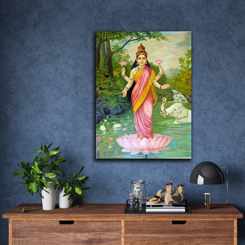 Raja Ravi Varma Goddess Lakshmi Rolled Canvas Reprint Unframed image 2