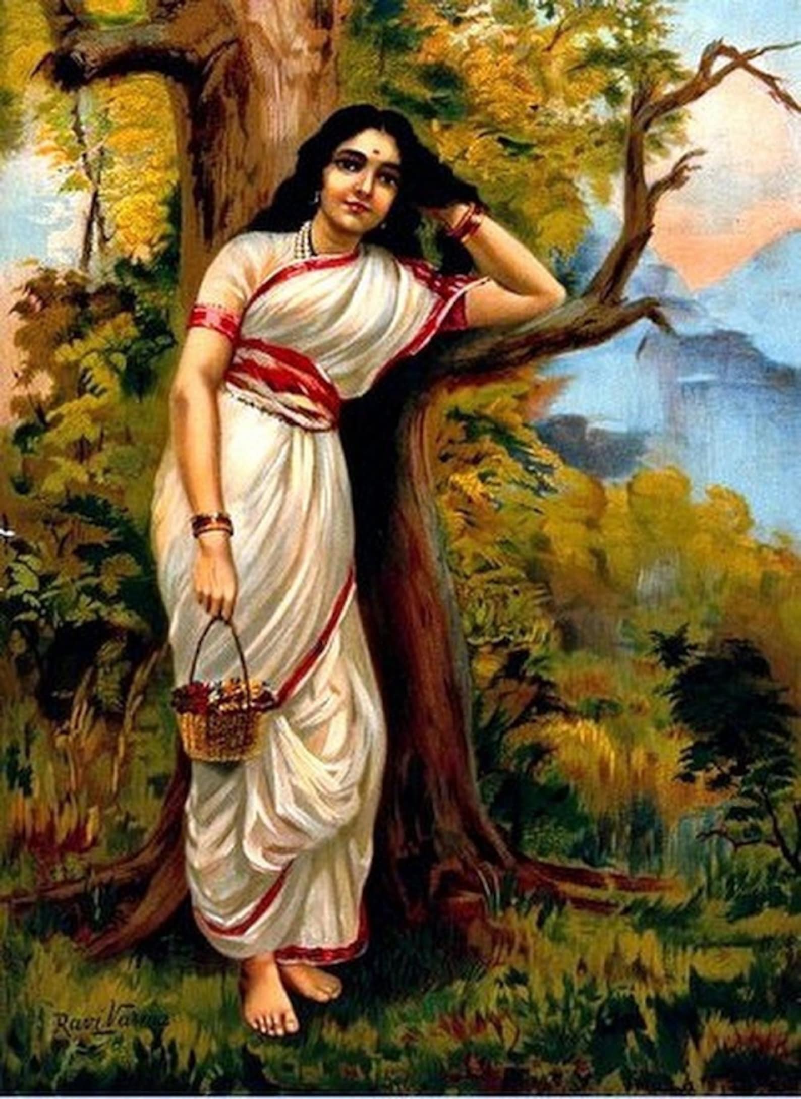 Ahalya by Raja Ravi Varma Rolled Canvas Reprint Unframed