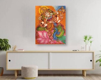 女神サラスワティ ケララ壁画キャンバス絵画 - Etsy 日本