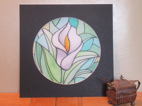 Silk Painting Original Silk Art Arum Lily Rennie Mackintosh Style Art White Green Nature Art Home Decor Wall Art Womens Gift - 