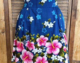 60s Barry Sherrard London Floral Linen Skirt 24-25 inch waist Tropical Hawaiian Clothing 50s Pencil Skirt Pin Up Rockabilly